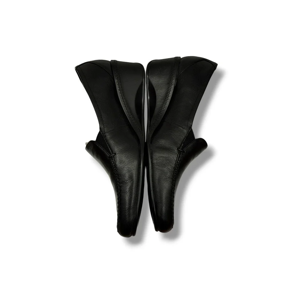 Vintage Liz Claiborne Black Leather Wedge Loafers 7.5 Square Toe Comfort Y2K NEW